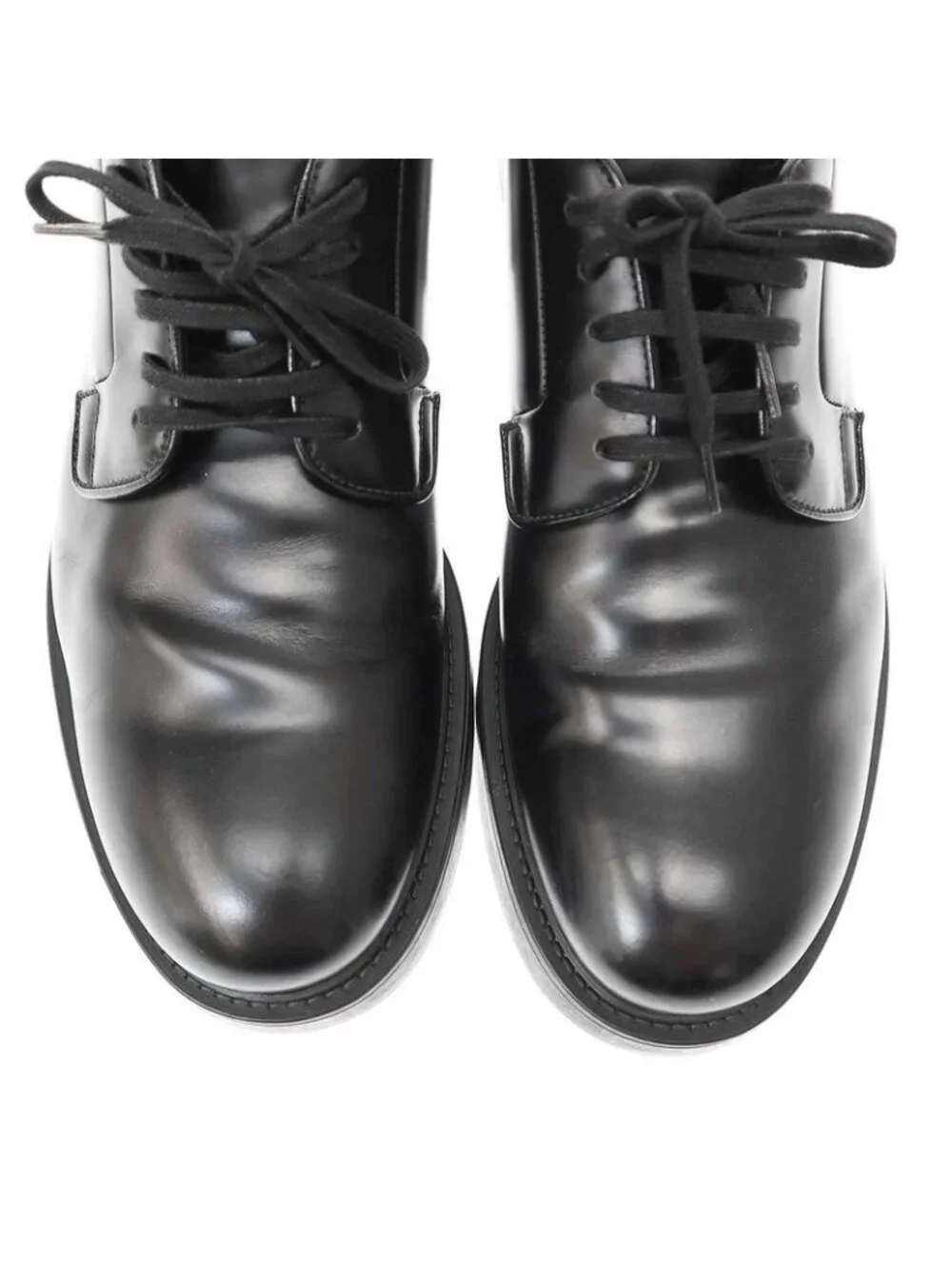 Prada Lace-Up Leather Shoes 2 Eg394 Black 10 - Picture 7 of 9